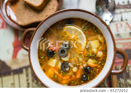 Ceramic plate with soup solyanka, russian Ceramic plate with soup solyanka, russian 65272052