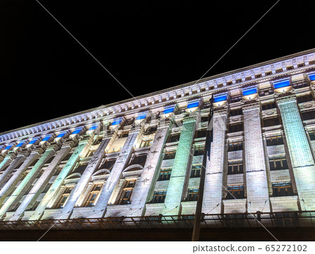 The Kyiv City Council building exterior detail illuminated at night The Kyiv City Council building exterior detail illuminated at night 65272102