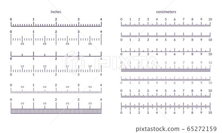 Ruler scale. Measuring metrics and inch indicators, precision line graphic with centimeter marks. Vector isolated set of ruler signs 65272159