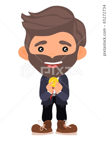 man with a beard with a gold coin. vector flat 65272734