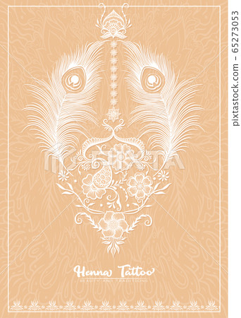 Traditional indian henna tattoo with peacock feather. Traditional indian henna tattoo with peacock feather. 65273053