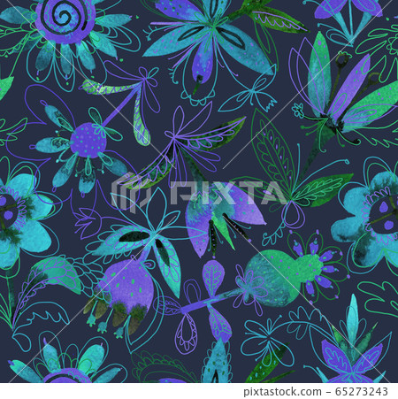 Seamless pattern with abstract flowers - Stock Illustration [65273243 ...