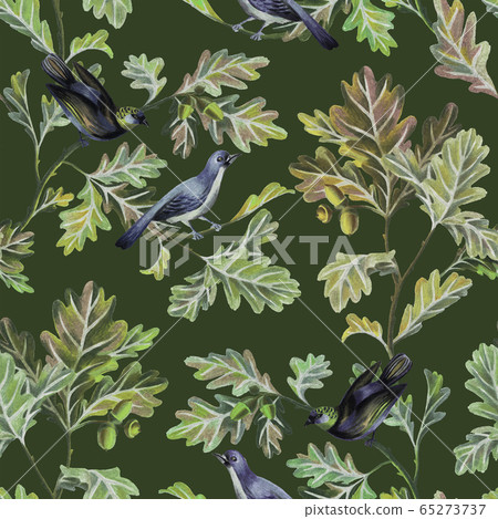 Botanical seamless pattern with birds 65273737