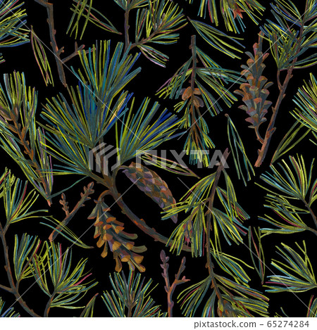 Seamless pattern with spruce branches 65274284