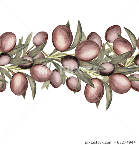 Hand drawn olive branches, seamless border Hand drawn olive branches, seamless border 65274944