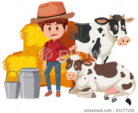 Farmer and two cows on white background Farmer and two cows on white background 65277285