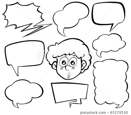 Doodle drawing of man and speech bubbles on white Doodle drawing of man and speech bubbles on white 65278530