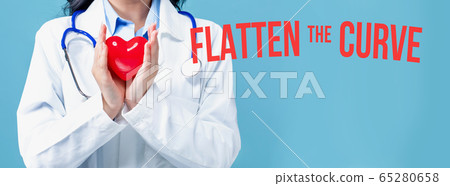 Flatten the Curve theme with a doctor holding a heart 65280658