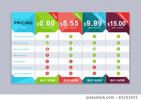 Pricing table design. Simple price list design 65281655