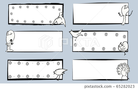 Square frame drawn with a Japanese style cute bird and brush Square frame drawn with a Japanese style cute bird and brush 65282023