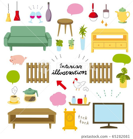 Illustration set of fashionable and cute interior materials Illustration set of fashionable and cute interior materials 65282081