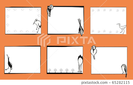 Cute Japanese style square hand drawn frame of wild birds Cute Japanese style square hand drawn frame of wild birds 65282115