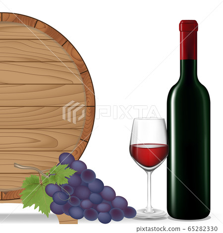 Grape,Bottle wine,Glass wine and wooden 65282330