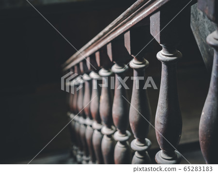 Staircase wooden hand rail Old historical building Architecture details  65283183