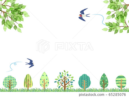 Hand-painted watercolor Tsubame and fresh green landscape Hand-painted watercolor Tsubame and fresh green landscape 65285076
