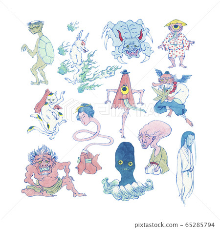 妖怪困擾日本設置水彩插圖 妖怪困擾日本設置水彩插圖 65285794
