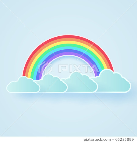Blue sky with rainbow and cloud, paper art style - Stock Illustration ...