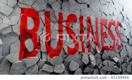 3D render of breaking wall with Business text.... - Stock Illustration ...