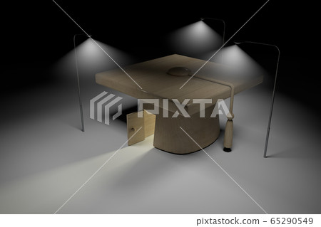 Night school. Wooden mortar board. light up. 3D rendering Night school. Wooden mortar board. light up. 3D rendering 65290549