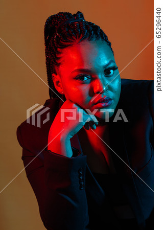 Close up portrait of a beautiful female fashion african american model. 65296440