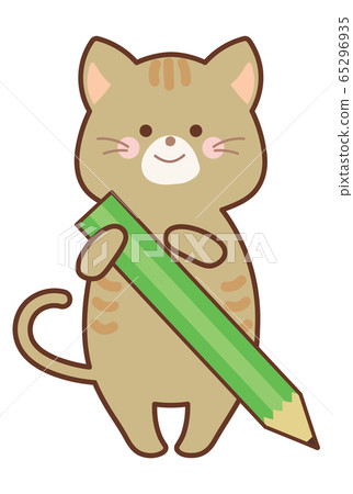 Cat With Pencil - Stock Illustration [65296935] - Pixta