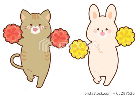 Cat and rabbit set with pompons to support Cat and rabbit set with pompons to support 65297526