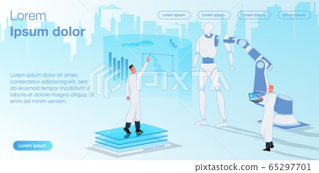 Scientists are working on a robot. The robotic... - Stock Illustration ...