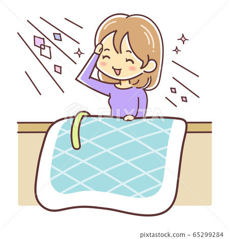 Illustration of a Woman Drying a Futon in the Sun 65299284