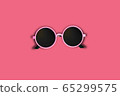 pink sunglasses on red background, Fashion accessories collection, Cool pink sunglasses on red background, top view. 65299575