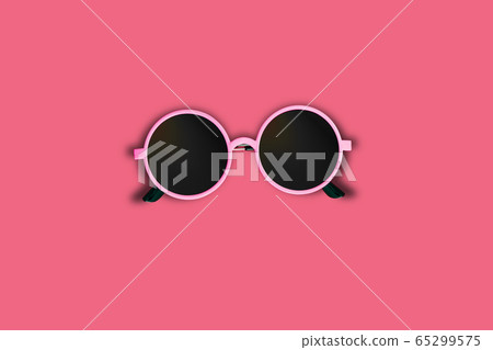 pink sunglasses on red background, Fashion accessories collection, Cool pink sunglasses on red background, top view. 65299575