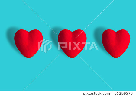 Valentines Day background with red hearts, Red heart  on green background. 65299576