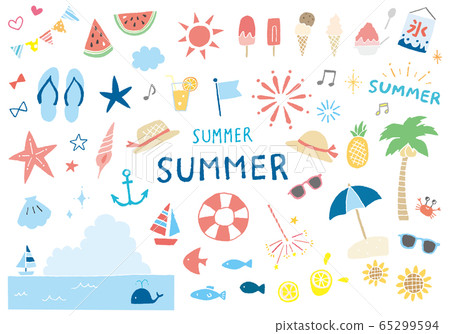 Summer hand drawn illustration material set (color) 65299594