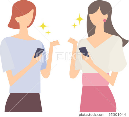 Vector illustration of two women having a conversation with a smartphone 65301044