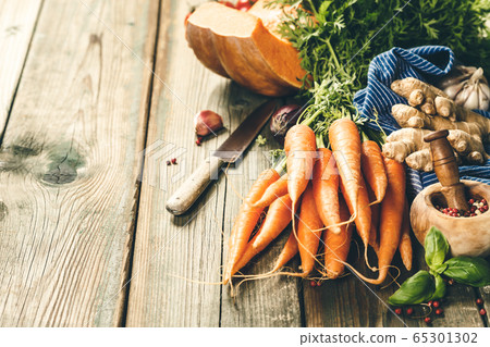 Healthy food cooking background. Thanksgiving, autumn, harvest, halloween concept Healthy food cooking background. Thanksgiving, autumn, harvest, halloween concept 65301302