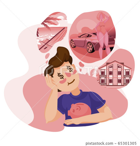 Cartoon Color Character Person Man Think about Wealth Concept. Vector Cartoon Color Character Person Man Think about Wealth Concept. Vector 65301305