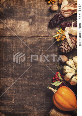Autumn background. Thanksgiving, harvest, halloween concept flat lay Autumn background. Thanksgiving, harvest, halloween concept flat lay 65301312