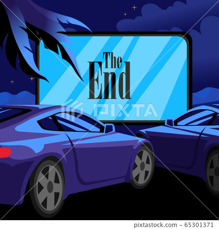 Cartoon Color Car Cinema Scene Concept. Vector 65301371