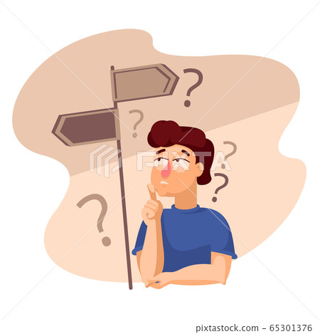 Cartoon Color Character Person Male and Choosing a Path Concept. Vector Cartoon Color Character Person Male and Choosing a Path Concept. Vector 65301376