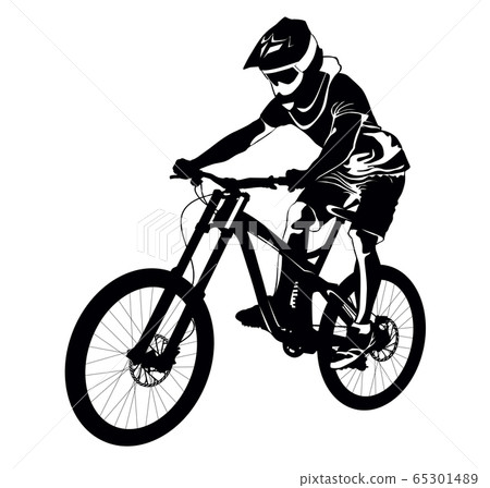 Silhouette of a cyclist riding a mountain bike Silhouette of a cyclist riding a mountain bike 65301489