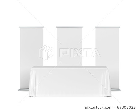 Blank tradeshow tablecloth with roll-up banners 65302022