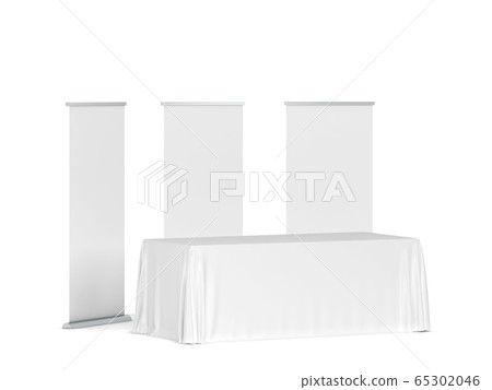 Blank tradeshow tablecloth with roll-up banners 65302046