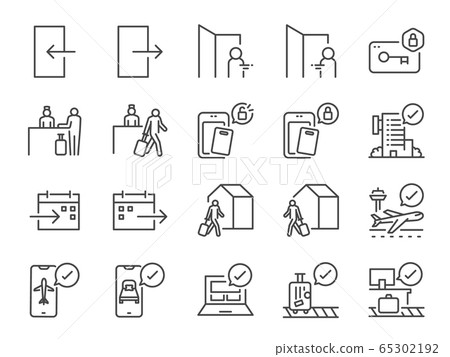 Check-In and Check-Out line icon set. 65302192