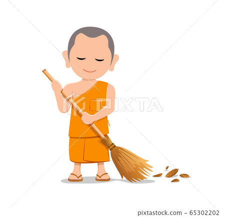 Thai monk is leaf sweep, design isolated on white  65302202