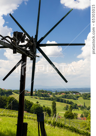 vineyard with windmill called klapotetz in south 65303015