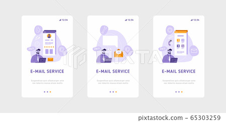 Email services and marketing vector template. man with headset is working at email service marketing strategy. 65303259
