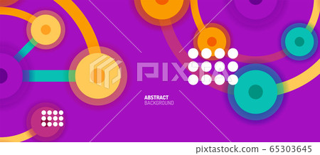 Flat style geometric abstract background, round dots or circle connections on color background. Technology network concept. Flat style geometric abstract background, round dots or circle connections on color background. Technology network concept. 65303645