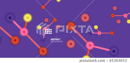Flat style geometric abstract background, round dots or circle connections on color background. Technology network concept. 65303653