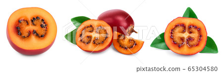Fresh tamarillo fruit with leaves isolated on white background, Set or collection Fresh tamarillo fruit with leaves isolated on white background, Set or collection 65304580