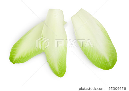 Chicory salad leaves isolated on white background with clipping path and full depth of field. Top view. Flat lay Chicory salad leaves isolated on white background with clipping path and full depth of field. Top view. Flat lay 65304656