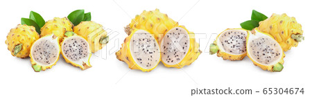 Ripe Dragon fruit, Pitaya or Pitahaya yellow isolated on white background, fruit healthy concept. Set or collection Ripe Dragon fruit, Pitaya or Pitahaya yellow isolated on white background, fruit healthy concept. Set or collection 65304674